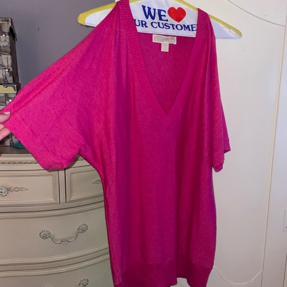 Hot pink Michael Kors off cold shoulder top short cuffed sleeves small - Picture 5 of 9